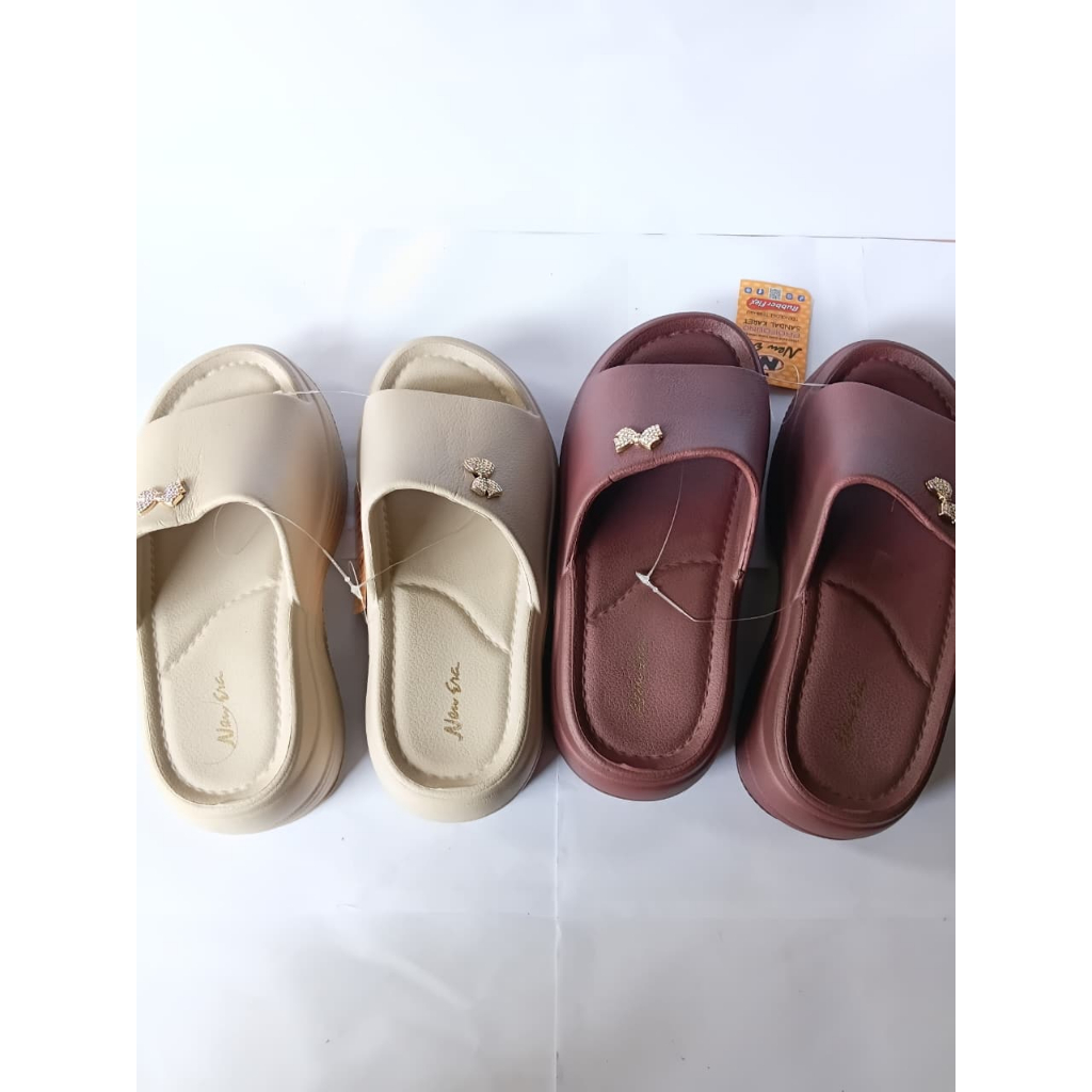 Uk. 36-40 Hak tinggi. 3-4cm NEW ERA LB E11048 Sandal Wanita Dewasa Slip On Karet Ringan Empuk Berkua