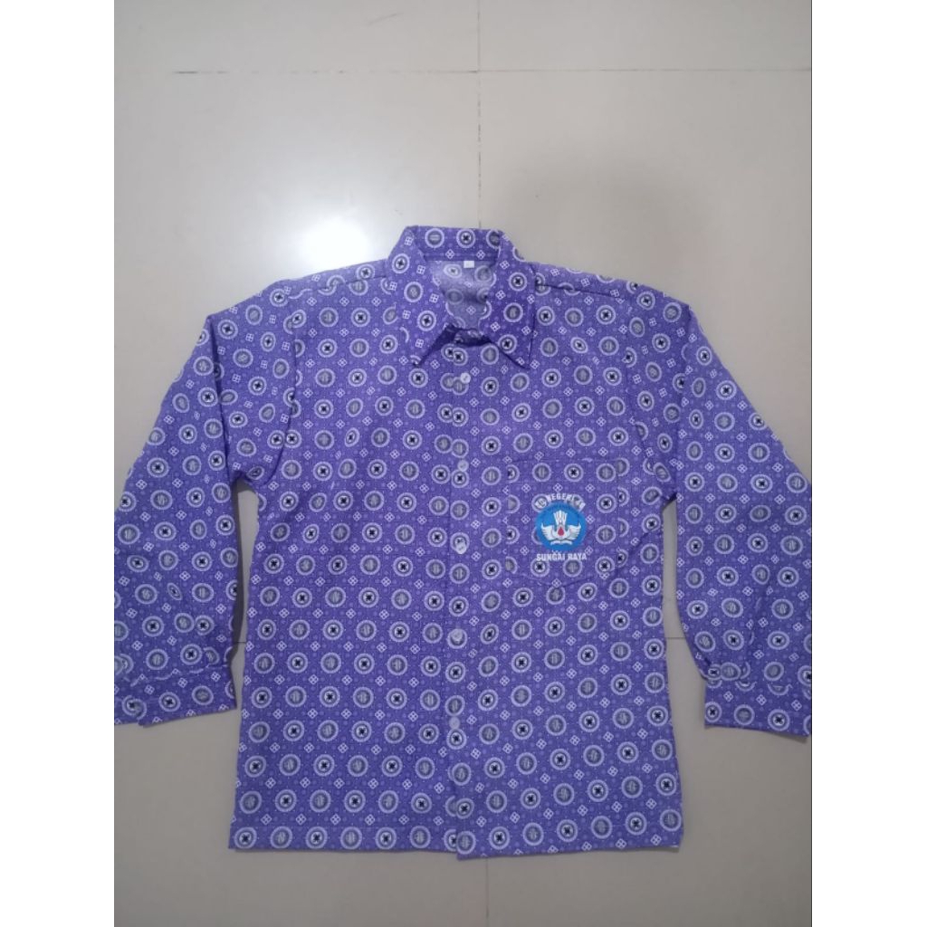 BAJU BATIK HEM SEKOLAH SD MI LENGAN PANJANG MOTIF BUNGA KAPAS UNGU