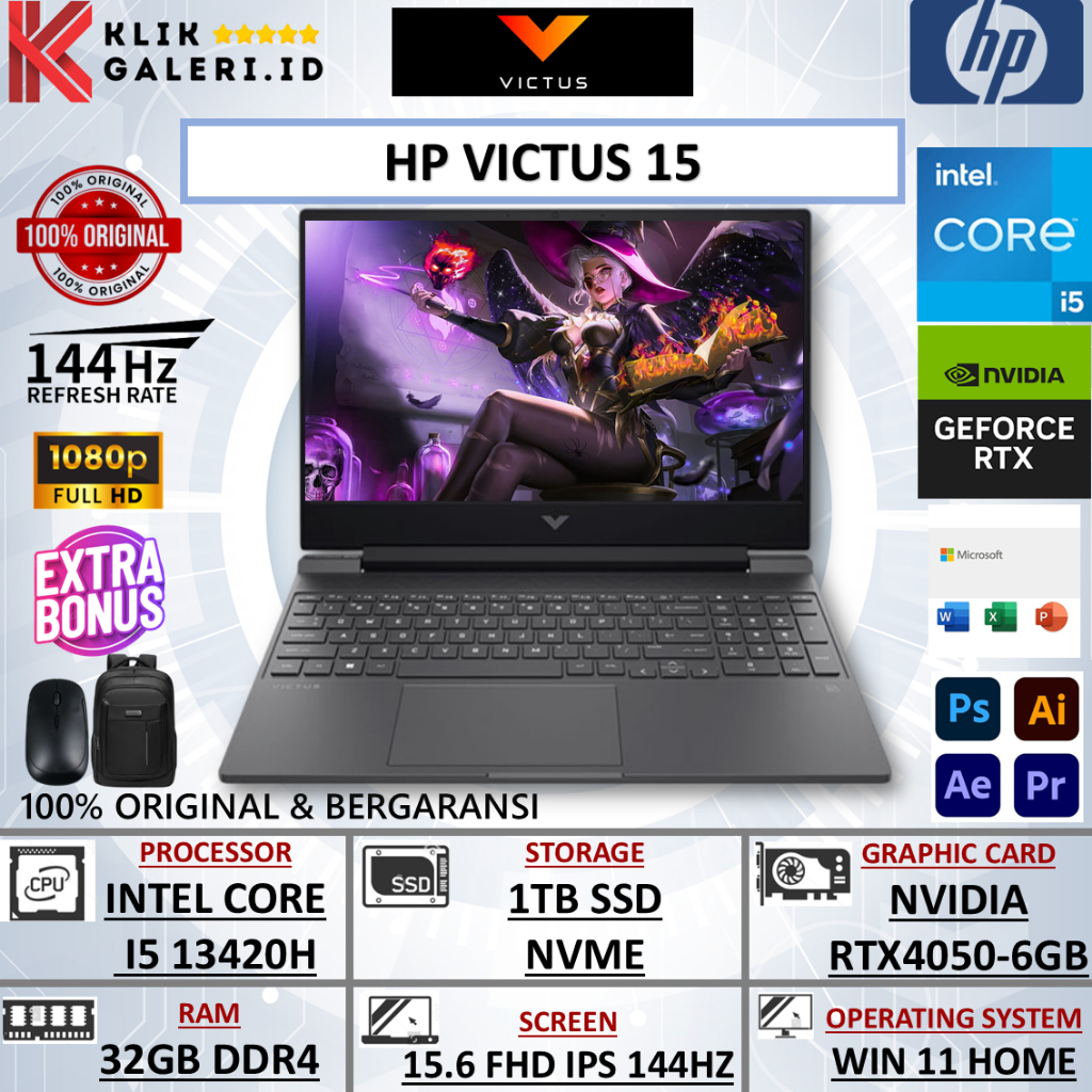 HP Victus 15 Gaming Ryzen 5 8645HS RTX4050 Ram 16GB SSD 1TB Full HD IPS 144Hz Windows 11 Terbaru