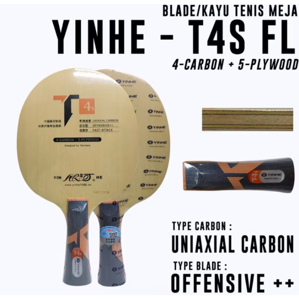 Bet Pingpong Yinhe T4s - Blade Kayu Pingpong Tenis Meja Bat Bet T-4s T4-s Original