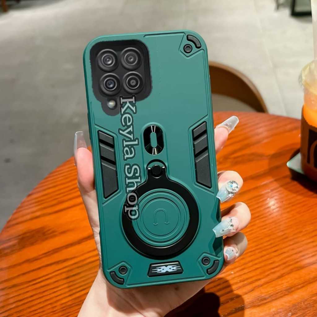 Case For Samsung A12/M12 Hard Case Pro Camera Carbon Fibre 360 Degree Rotasi Ring Casing HP