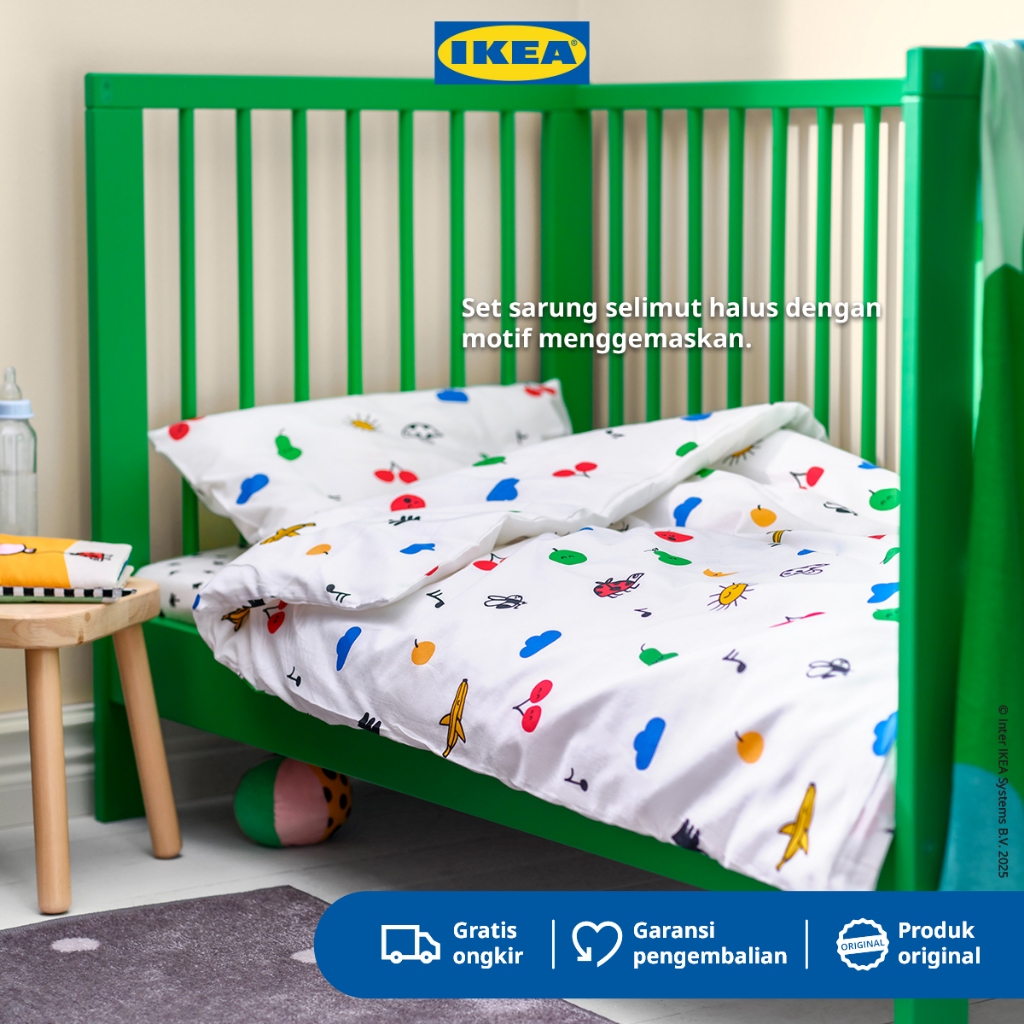IKEA GRONFINK Sarung Duvet 110x125cm dan Sarung Bantal 35x55cm Ranjang Bayi Pola Aneka Warna