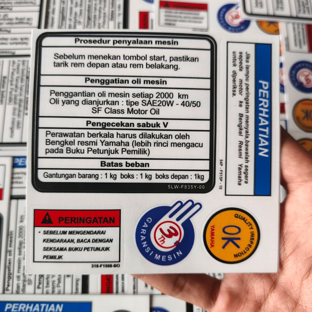 STIKER INFORMASI DETAIL WARNING MOTOR YAMAHA MIO/SOUL/XRIDE/XEON BAHAN VINYL