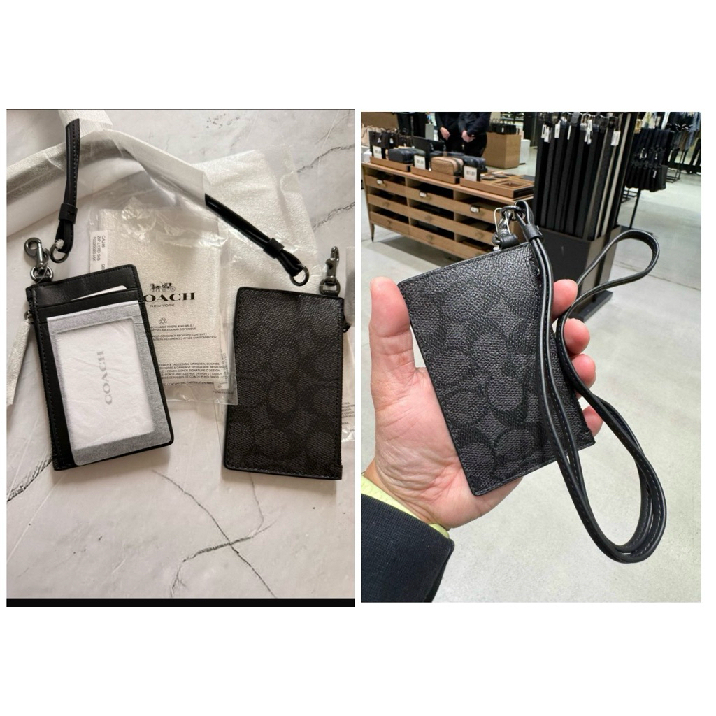 Dompet Id card branded c logo lanyard men cowo laki authentic original store new leather lengkap tag