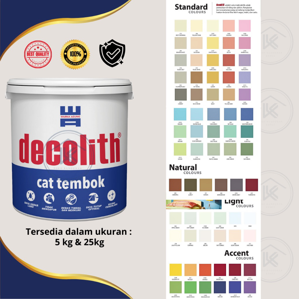 CAT TEMBOK DECOLITH 5KG, 25KG CAT INTERIOR EKSTERIOR WARNA LENGKAP