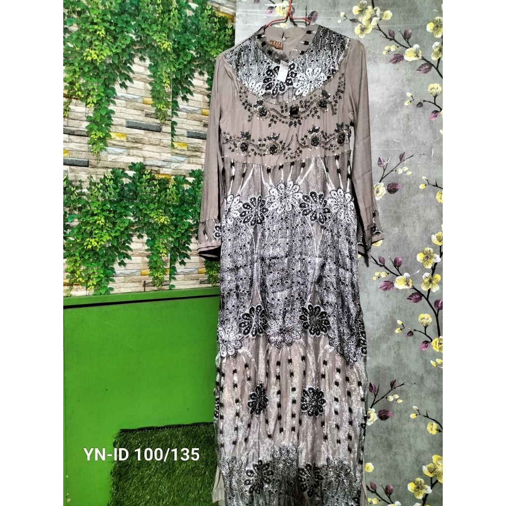 Gamis abaya brokat kombinasi Wana Abu silver