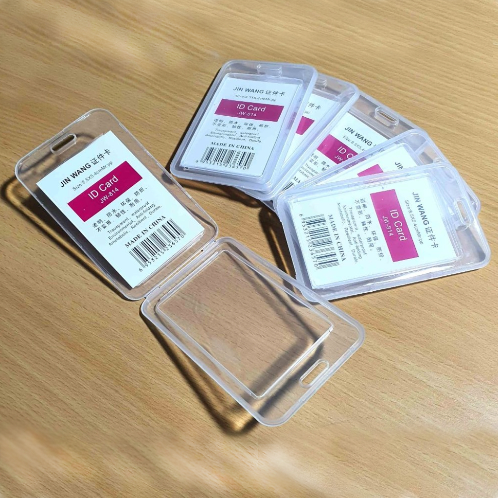 Id Card Holder Bening Vertical JinWang Cover Kartu Id Card 2 sisi Casing Holder Name Tag Transparant