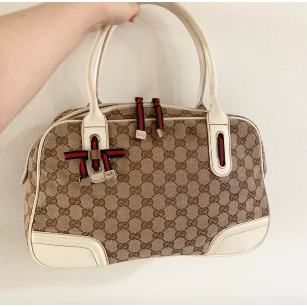 GC GG brown square bag pattern handbag brown white
