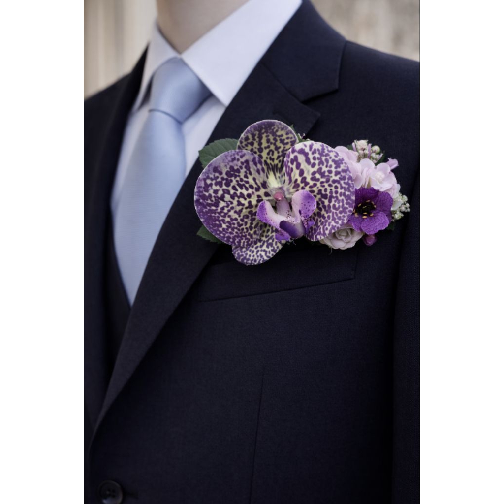 Boutonniere Corsage Bunga Anggrek Ungu Pocket Anggrek Groomsmen Pin Saku Jas Pengantin Pria
