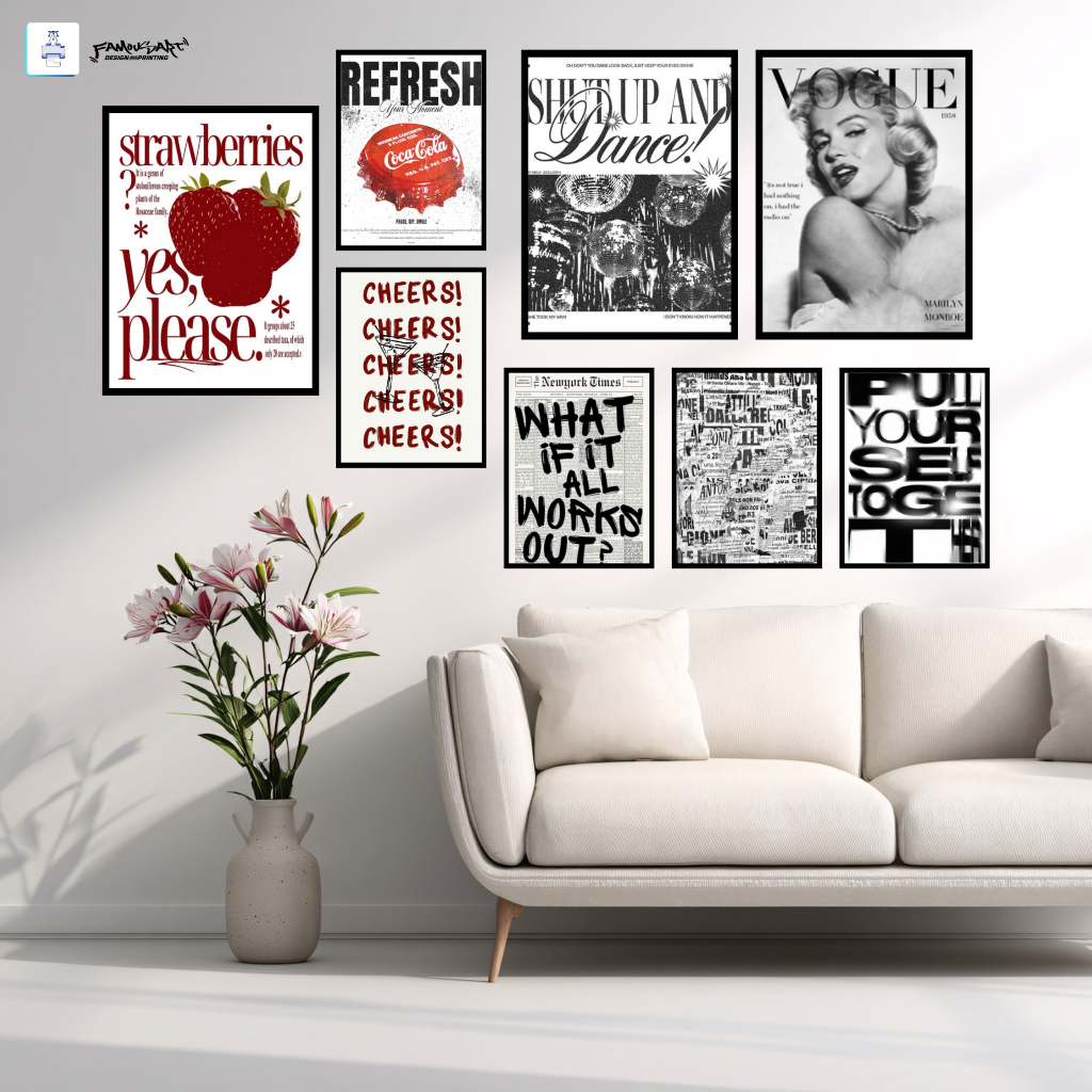 HIASAN DINDING POSTER AESTHETIC PAJANGAN DINDING CAFE DEKORASI DINDING KAMAR - WHITE