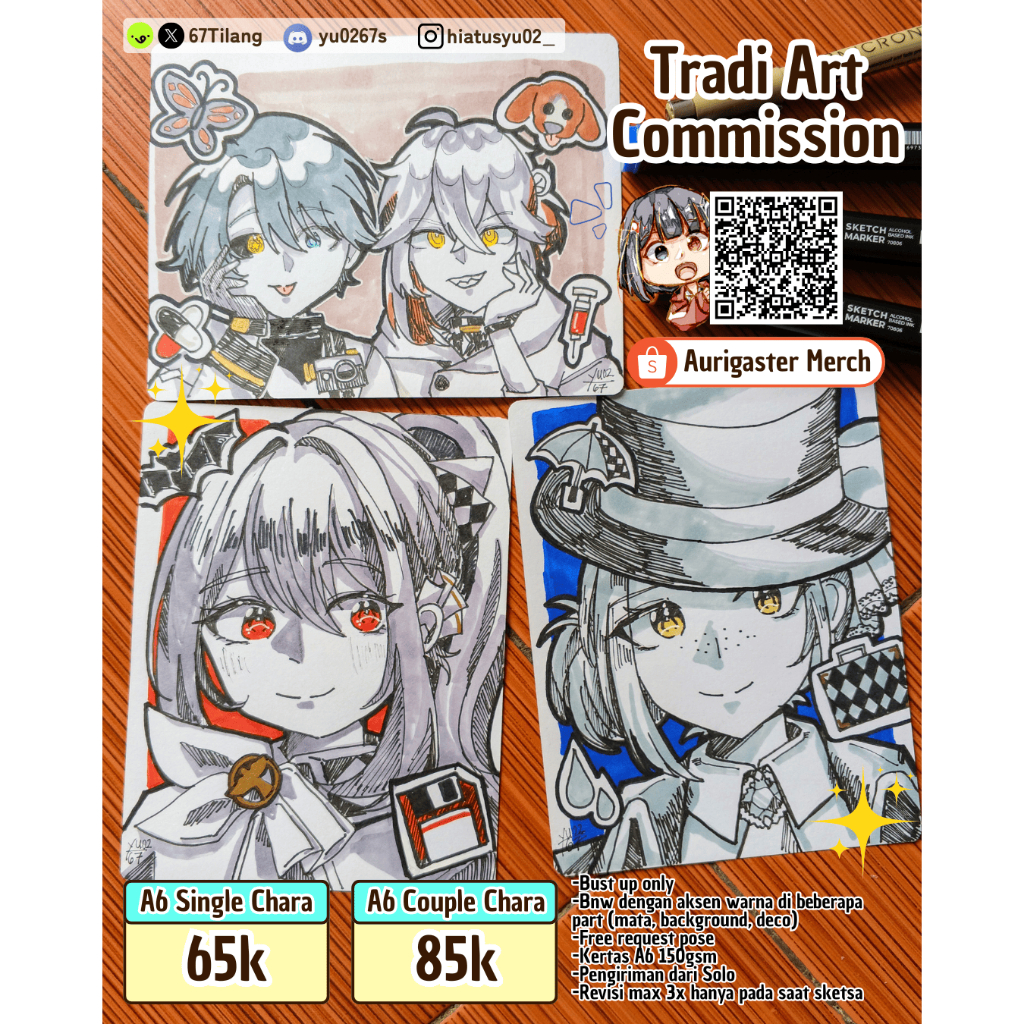 Art Commission Potrait A6 Commission Anime Style Jasa Gambar Potrait Ukuran A6