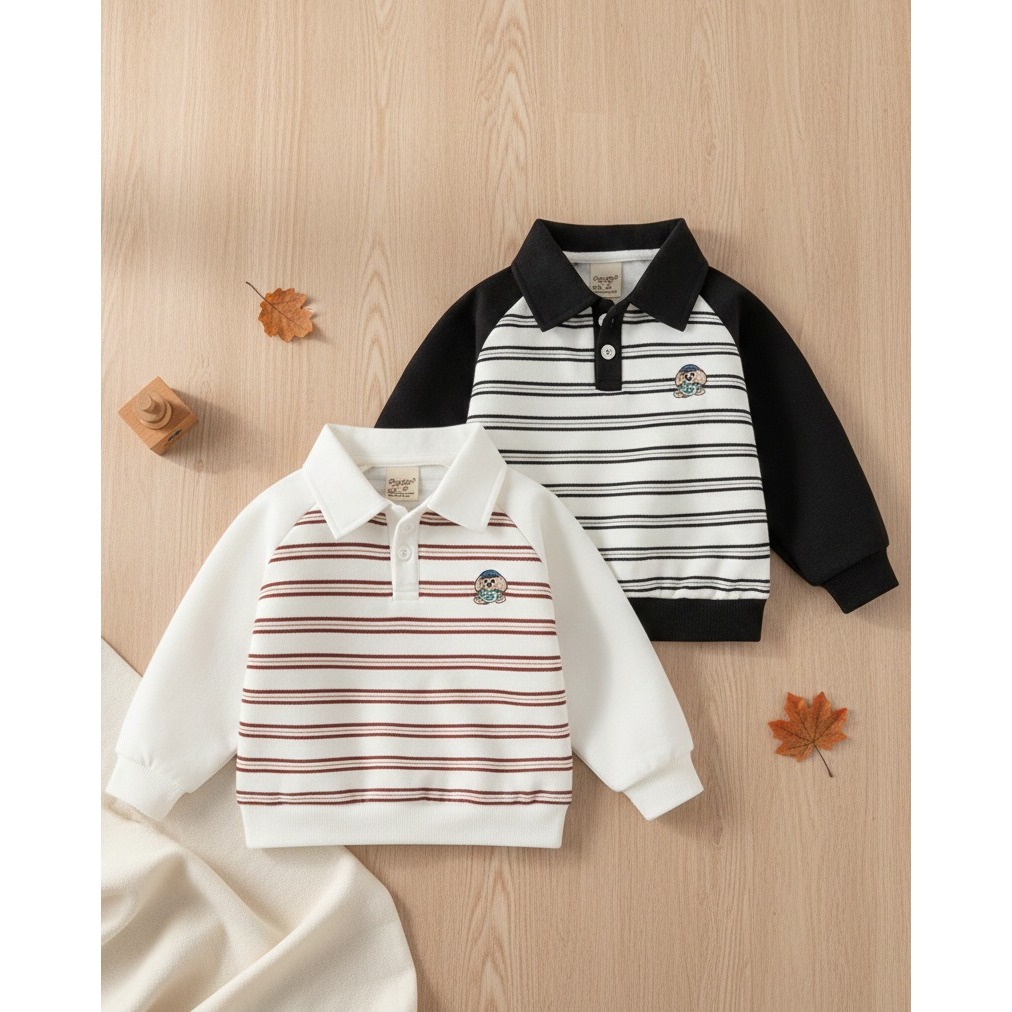 Kaos Panjang Anak Laki-laki Kerah Salur (2 - 4 Tahun)