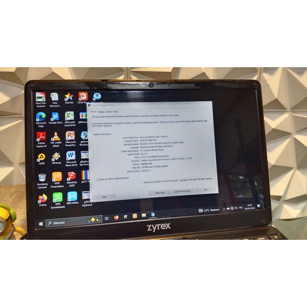 Motherboard Mobo Mainboard Notebook Laptop Zyrex Sky 232 2021 N3350 Ram 4GB N4020 RAM 4GB