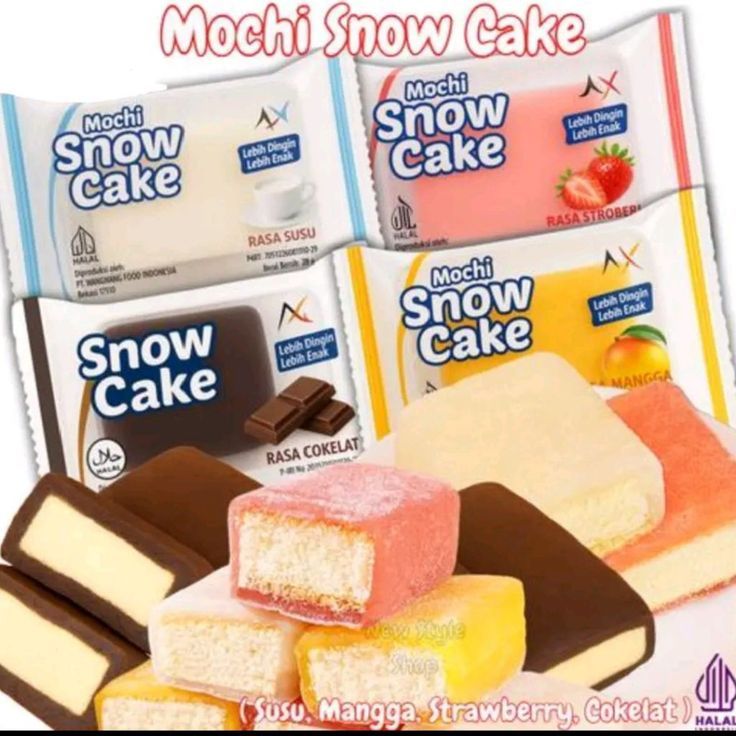 HALAL Snow Cake 28Gr 5 Varian Rasa / Strawberry / Mangga / pandan / Coklat / susu / Kenyal Lezat dan