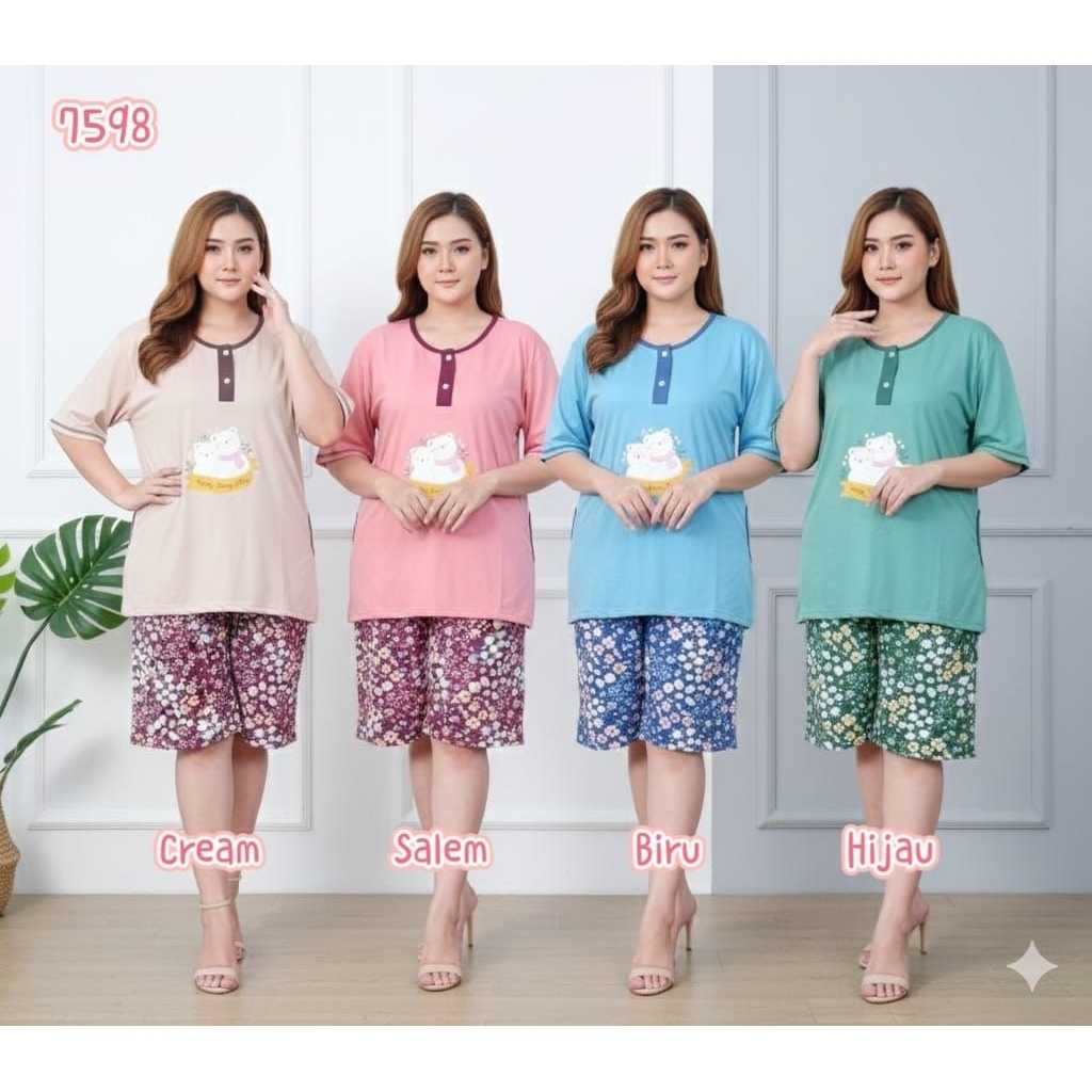 SETELAN 7598 BABYDOLL AMRO DEWASA 3/4 JUMBO LABEL PUTIH