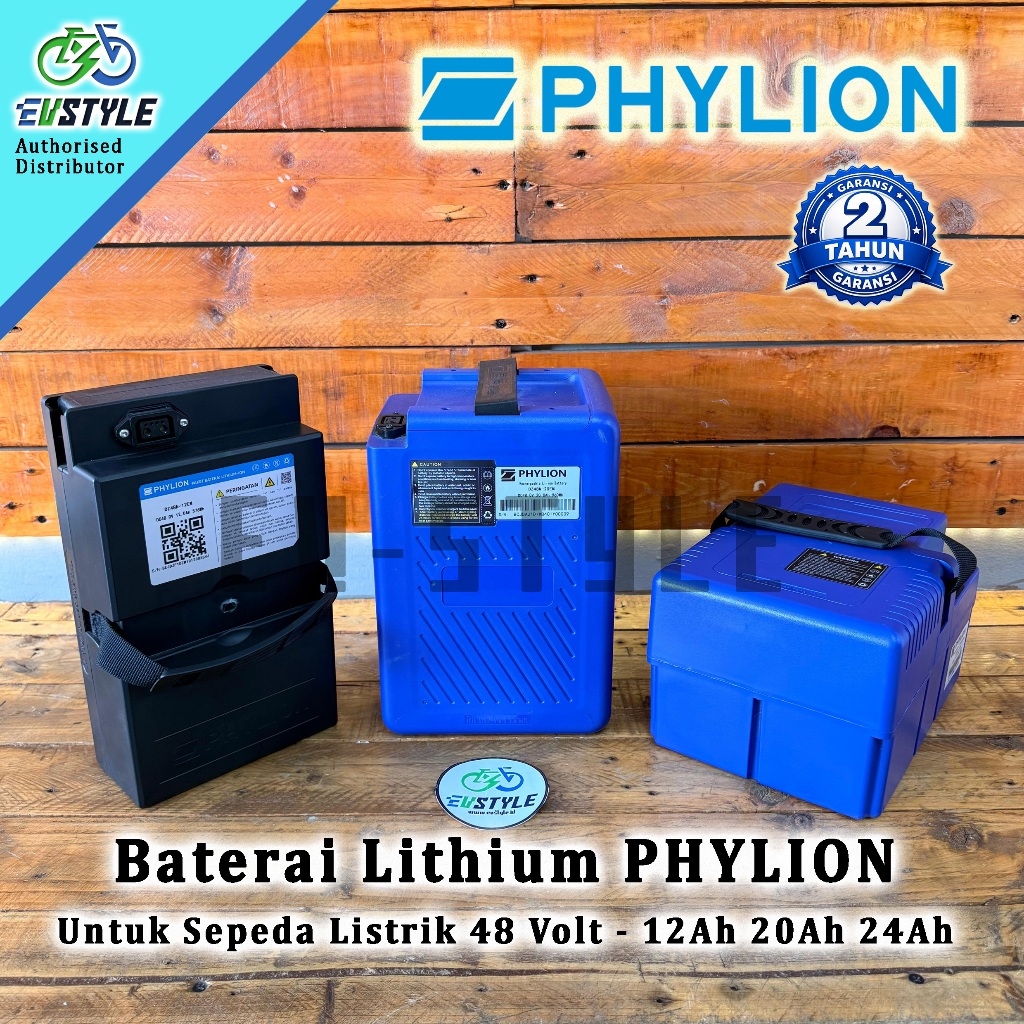 Baterai Sepeda Listrik Lithium by PHYLION 48V - 12Ah / 20Ah / 24Ah. Garansi Full Replacement 2 Tahun