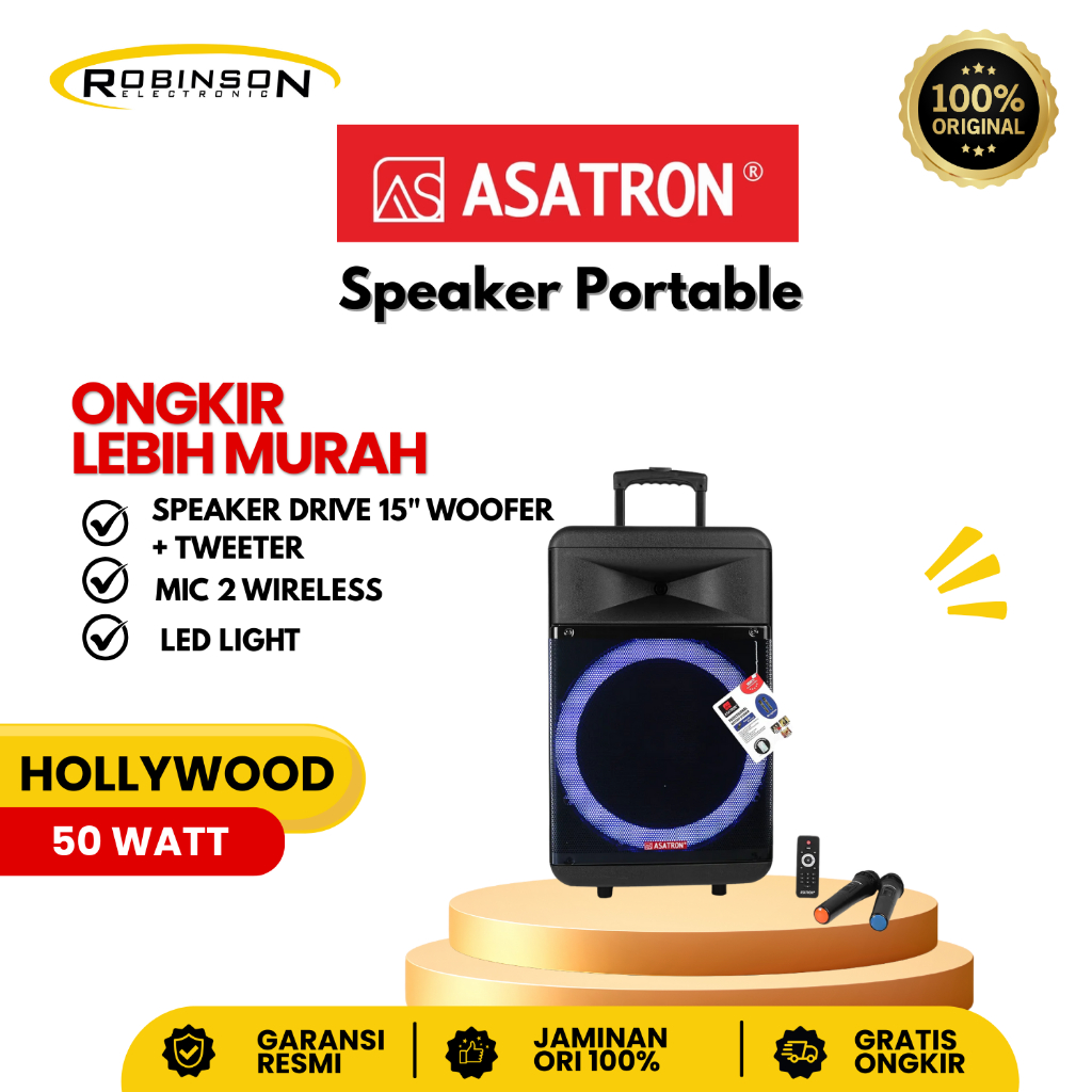 Speaker Bluetooth Asatron HOLLYWOOD + 2 Mic Wireless