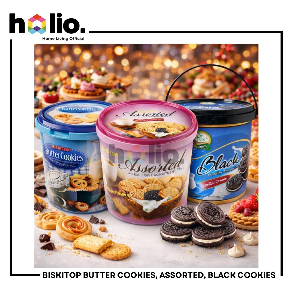 Holio Gloria Biskitop Buter Cookies, Assorted, Black Cookies 370 gram 1 Dus isi 6 Toples
