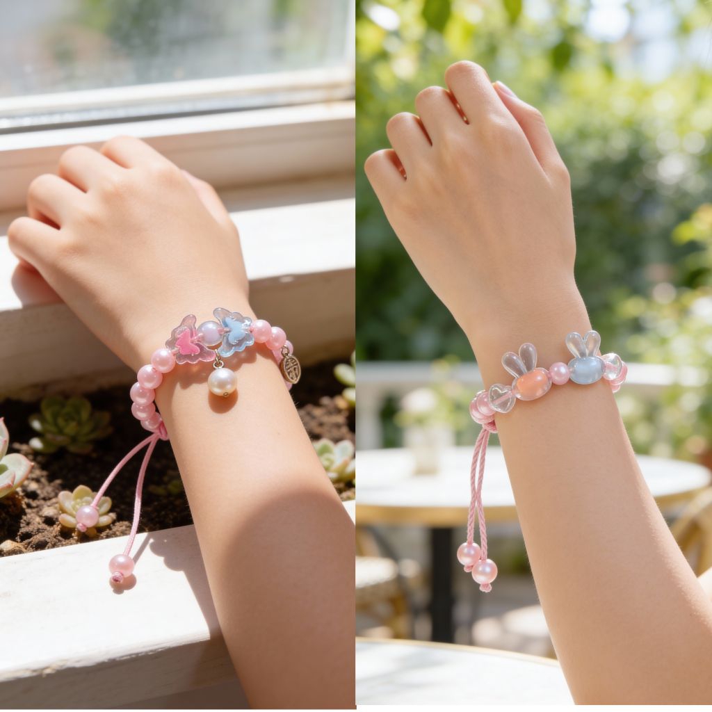 Gelang Manik manik aesthetic / Gelang Manik Mutiara Pink Bergaya Aesthetik