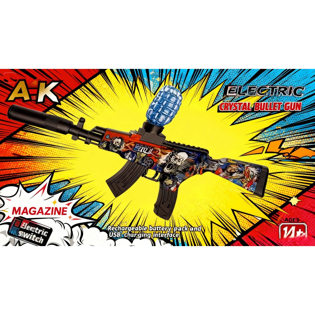 Mainan Tembakan AK Elektrik Crystal Bullet Gun – Full Otomatis & Rechargeable - Mainan Tembakan Gel 