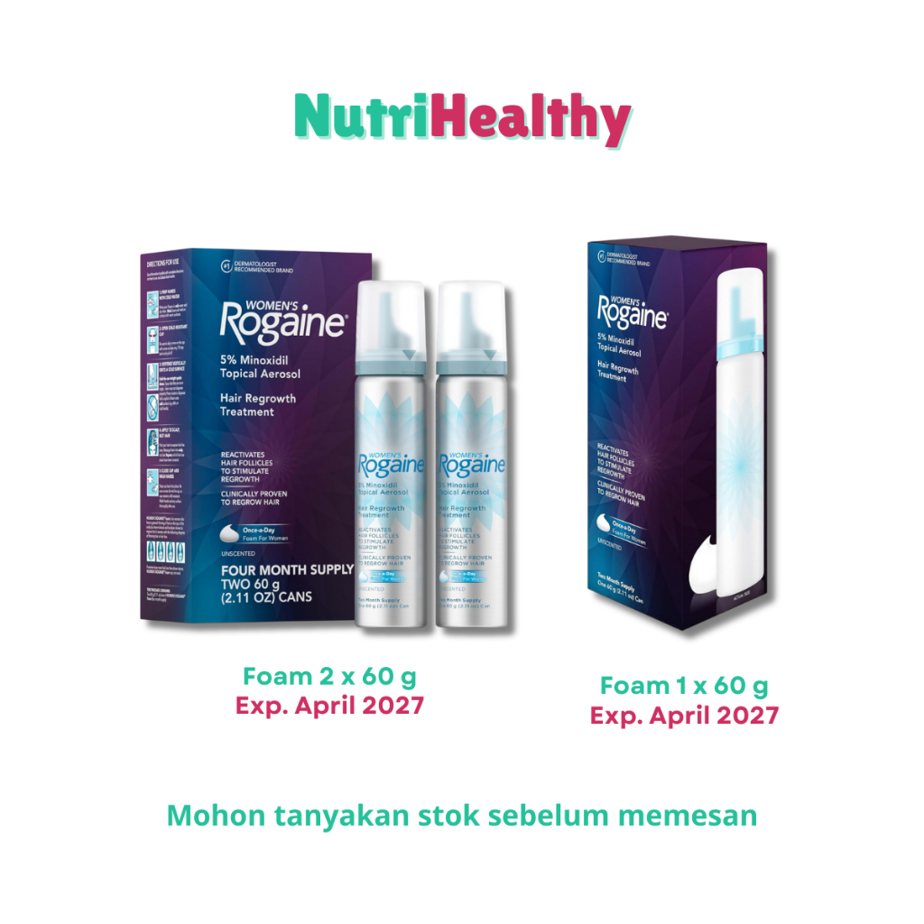 Rogaine Women Foam - 5% Minoxidil untuk Wanita, Tersedia PIlihan untuk Pemakaian 2 Bulan & 4 Bulan