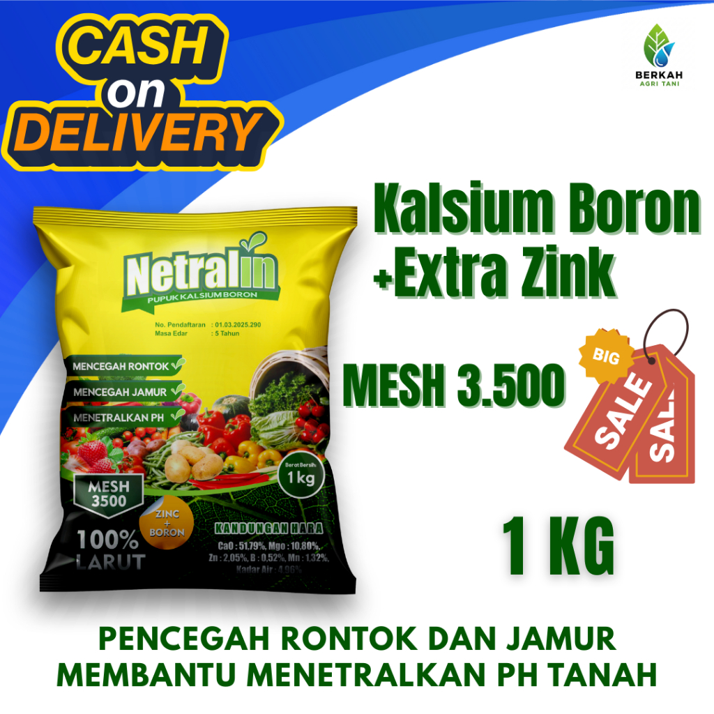NETRALIN Pupuk Kalsium Tepung MESH 3500 Mencegah Rontok 100% Larut 1Kg