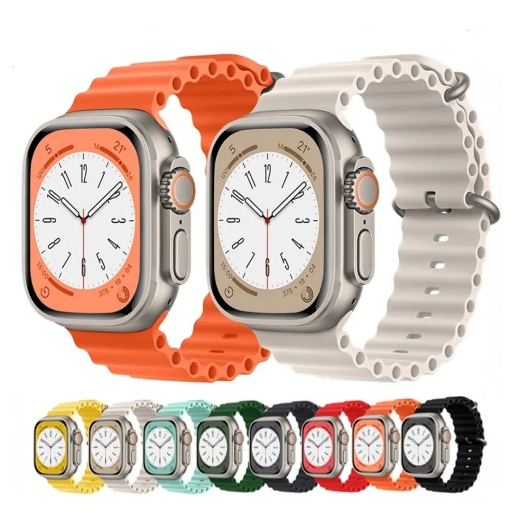 Strap tali Appel Watch 45mm 44mm 42mm Sport smart watch rubber ocean strap - Orange, 45/44/42/49MM