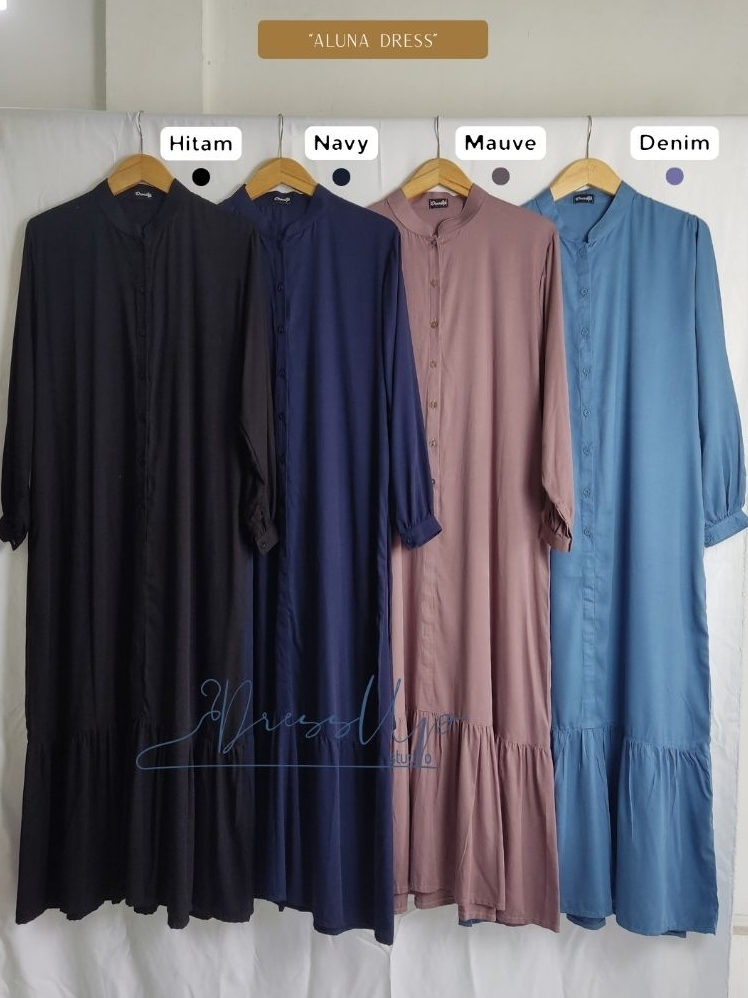 Aluna Dress Gamis Rayon Tebal Premium Rayon Twill Kancing Depan