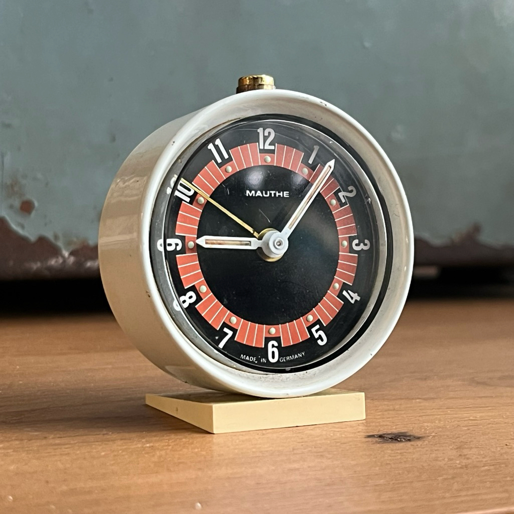 Jam Meja Alarm Vintage MAUTHE Jerman 1950s Atomic Mid Century Original