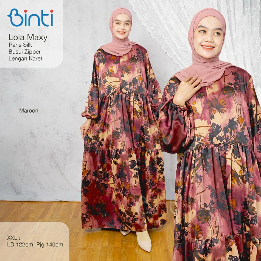 LOLA MAXY BINTI / DRESS JUMBO LD 122 SILK MOTIF BUNGA GAMIS BUSUI BIGSIZE BESAR