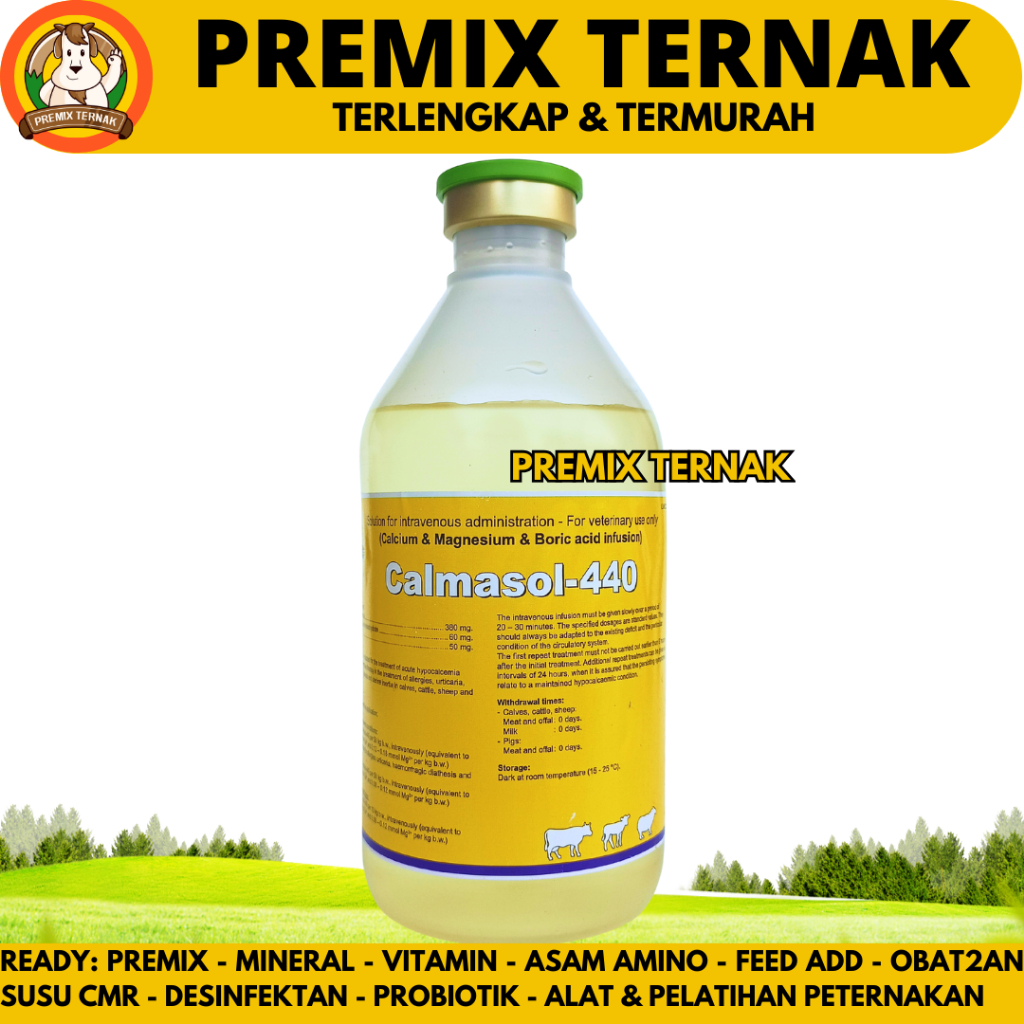 CALMASOL-440 isi 500ML - Kalsium Infus Hewan Ternak Sapi Pedet Kambing Domba Lik Calcidex Plus