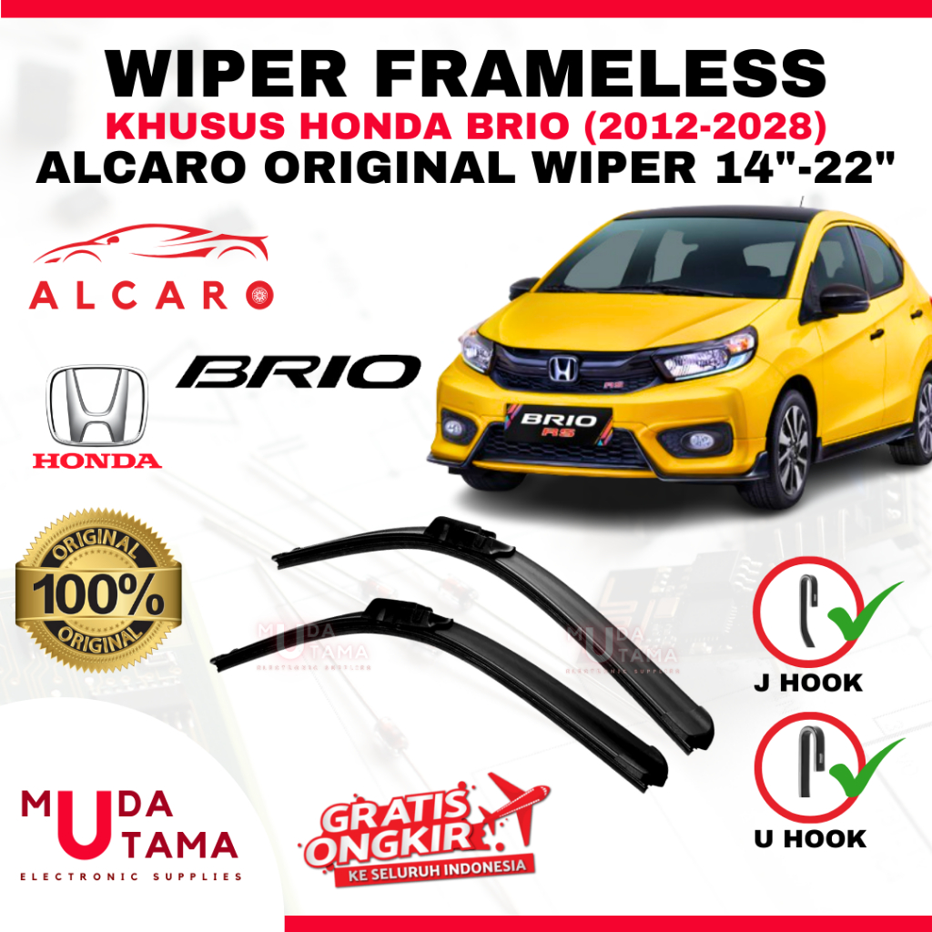 Wiper Frameless BRIO 2012 s/d 2018 Original Alcaro - Sapu Kaca BRIO - Wiper BRIO Frameless - Wiper F