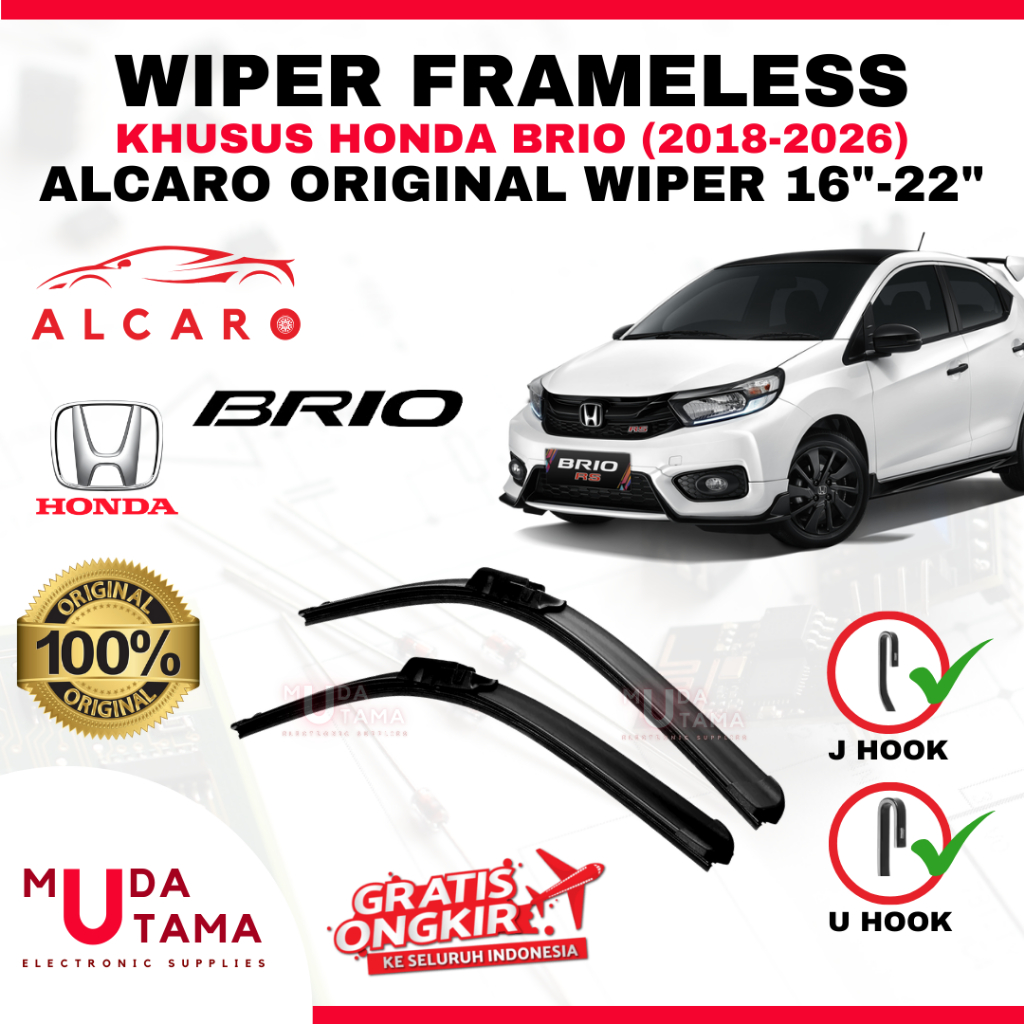 Wiper Frameless BRIO 2018 s/d 2026 Original Alcaro - Sapu Kaca BRIO - Wiper BRIO Frameless - Wiper F