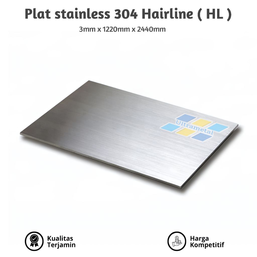 PLAT STAINLESS 304 HL 3MM X 1220MM X 2440MM LEMBARAN SS304 HAIRLINE