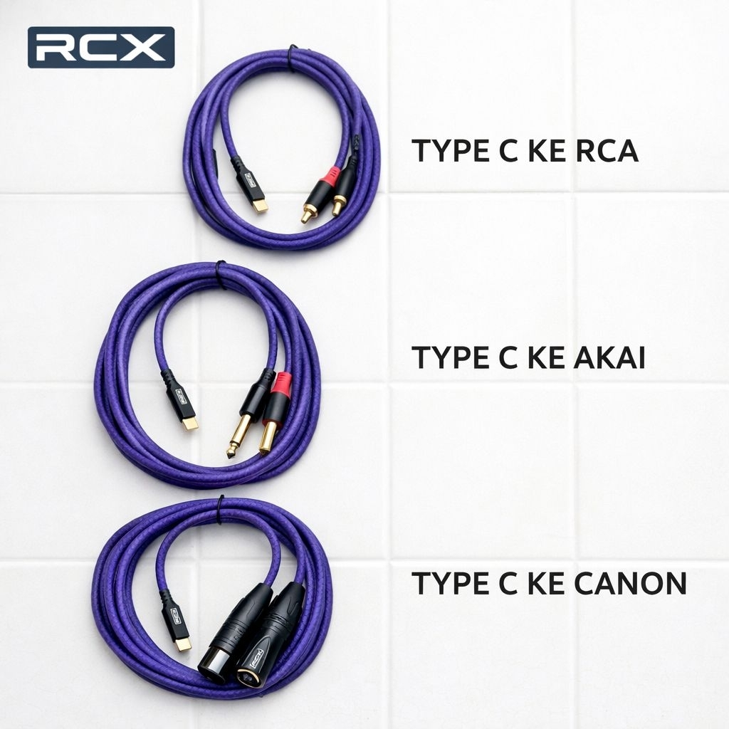 RCX KABEL AUDIO HP HANPHONE KE SPEAKER AKTIF AMPLIFIER USB TYPE C KE RCA AKAI CANON HIGHT QUALITY