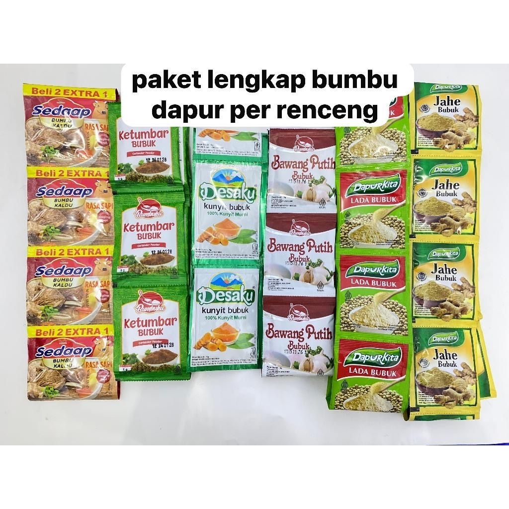 Paket Hemat Bumbu Dapur Per Renceng Sedaap Bumbu Kaldu, Bumbuku Ketumbar Bubuk, Desaku Kunyit Bubuk,