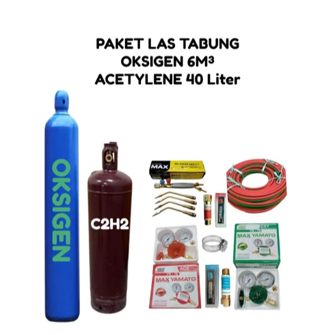 Paket Las Karbit Tabung Oksigen 6m3 Acetylene 40 Liter / Paket Las Karbir Tabung Besar