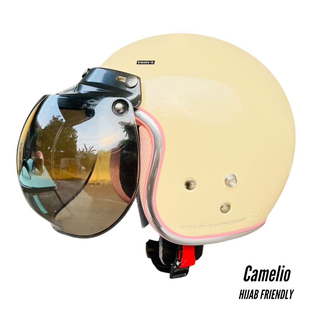 Helm Bogo Hijab Camelio List Chrome Wanita Cewe Dewasa Remaja SNI Original COD Trendy Kekinian