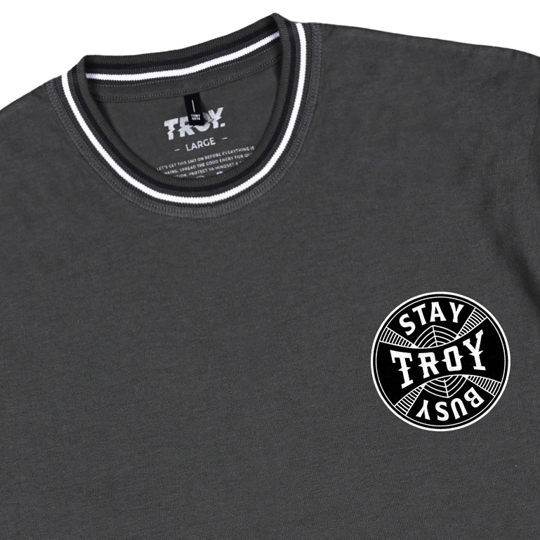 Troy Company Neck Strip Tshirt Dark Grey Orbis Tela - Kaos Lengan Pendek Kaos Abu Gelap KST 3050-3A1W1B