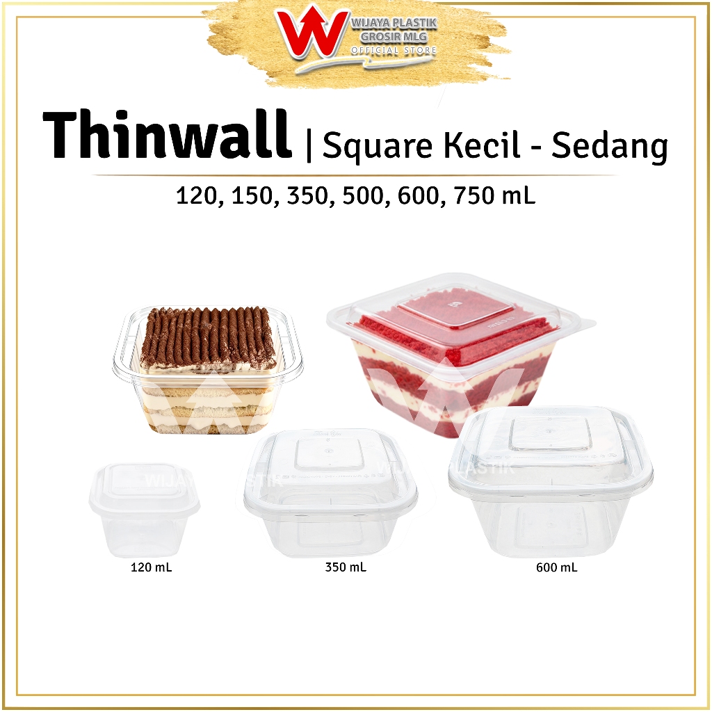 [PROMO] Thinwall SQUARE Kecil-Sedang (120 - 750 mL) [Hok/Klir] --- 25 pcs @Pack | 120mL 150mL 350mL 