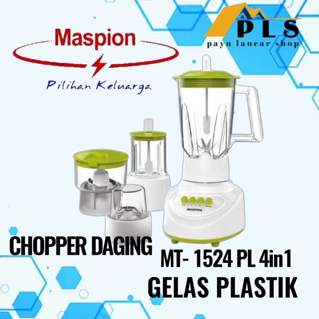 MASPION blender 1.5 liter 4in1 MT 1524 PL gelas plastik, blender maspion chopper daging mt1524pl