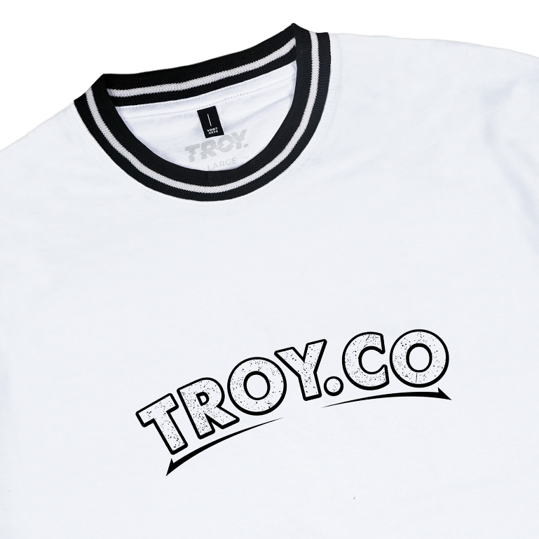 Troy Company Neck Strip Tshirt White Petra Noir - Kaos Lengan Pendek Kaos Putih KST 3038-2B1W