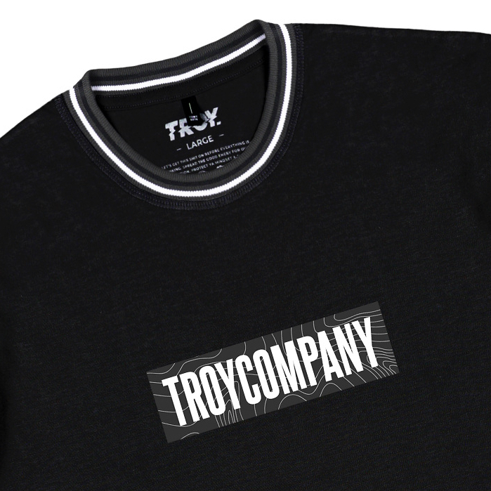 Troy Company Neck Strip Tshirt Black Contour - Kaos Lengan Pendek Kaos Hitam KST 3100-3A1W1B
