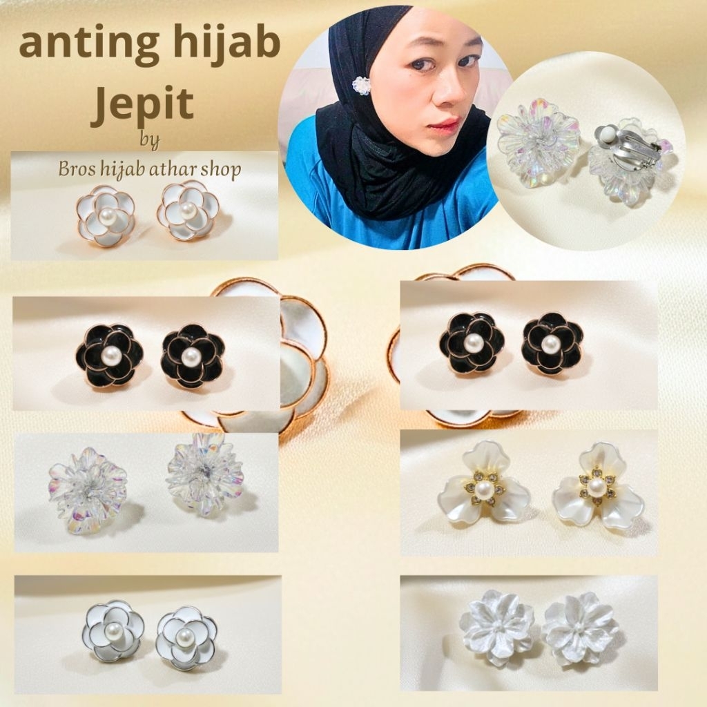 Anting Hijab Jepit Klip Bunga klip Jepit Kerudung Gold Silver