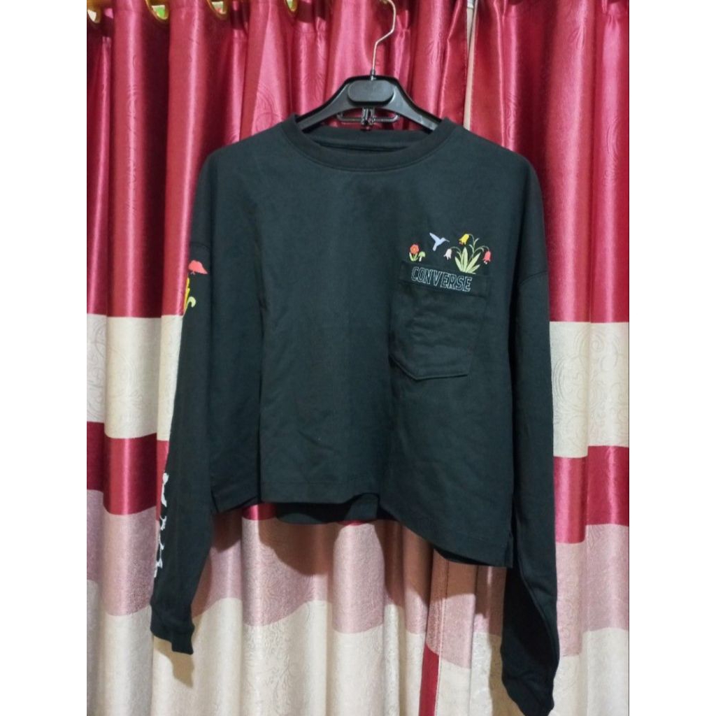 Converse Top Original || Converse Women's Floral Long Sleeve Crew - Converse Black.