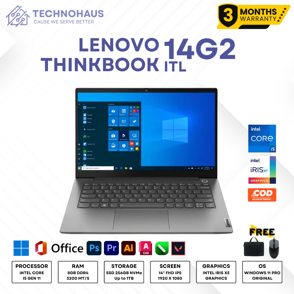LAPTOP LENOVO THINKBOOK 14 G2 ITL I5 GEN 11 RAM 8GB SSD 256GB ORIGINAL BERGARANSI