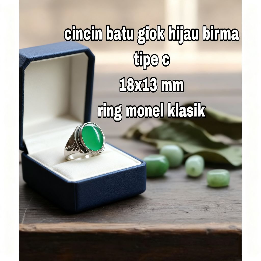 Cincin Batu Akik Giok Burma Tipe C 18x13mm Mban Monel Tanam Terbaik