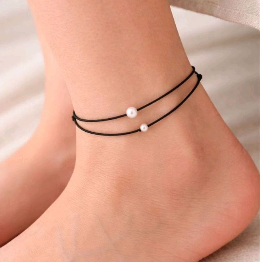 gelang kaki cantik simpel hitam tipis minimalis