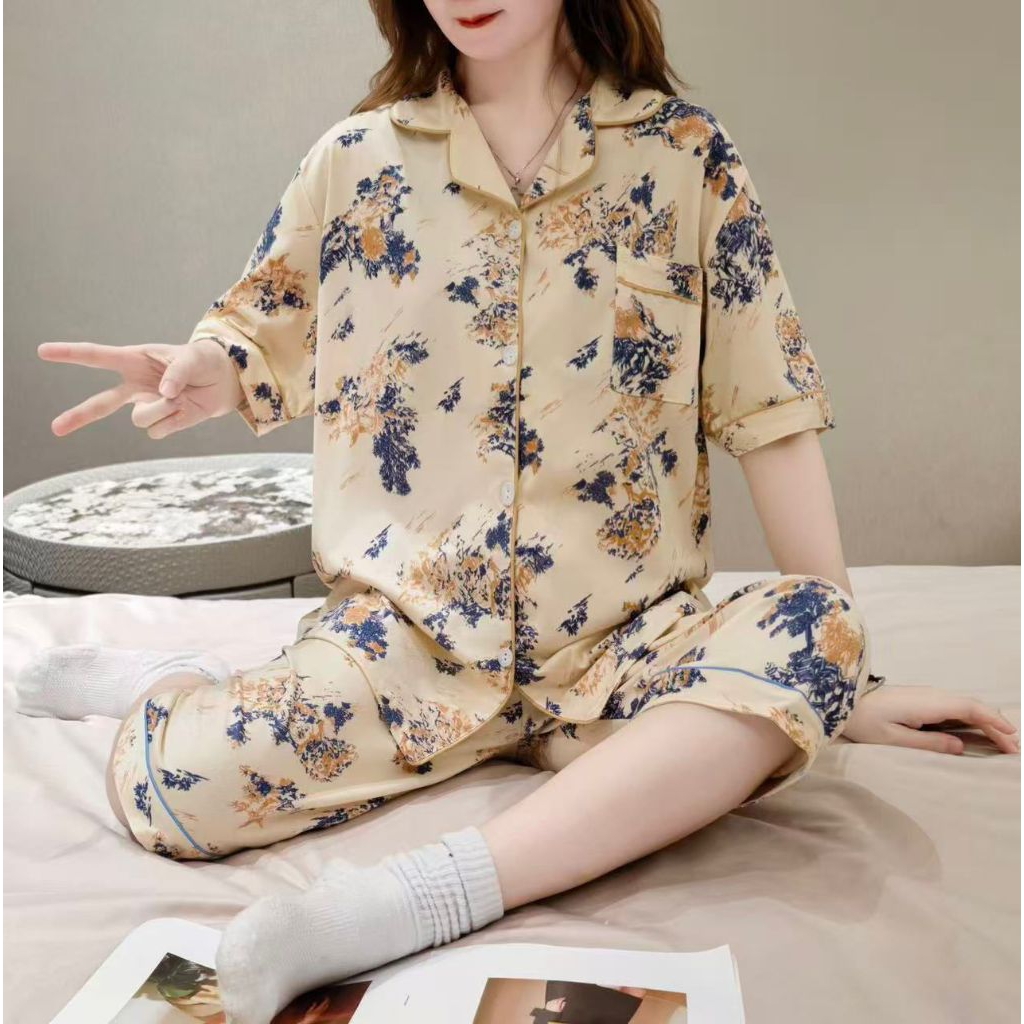 baju tidur piyama wanita kaos 7/8 oblong premium