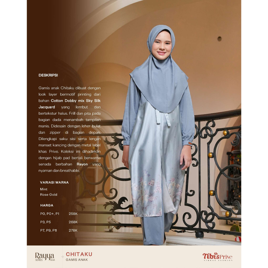 Gamis Anak Nibras Chitaku Mint Rose Gold